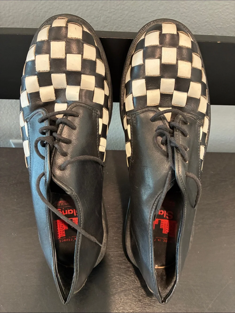 Black & White Checkerboard Leather Derby Shoes
